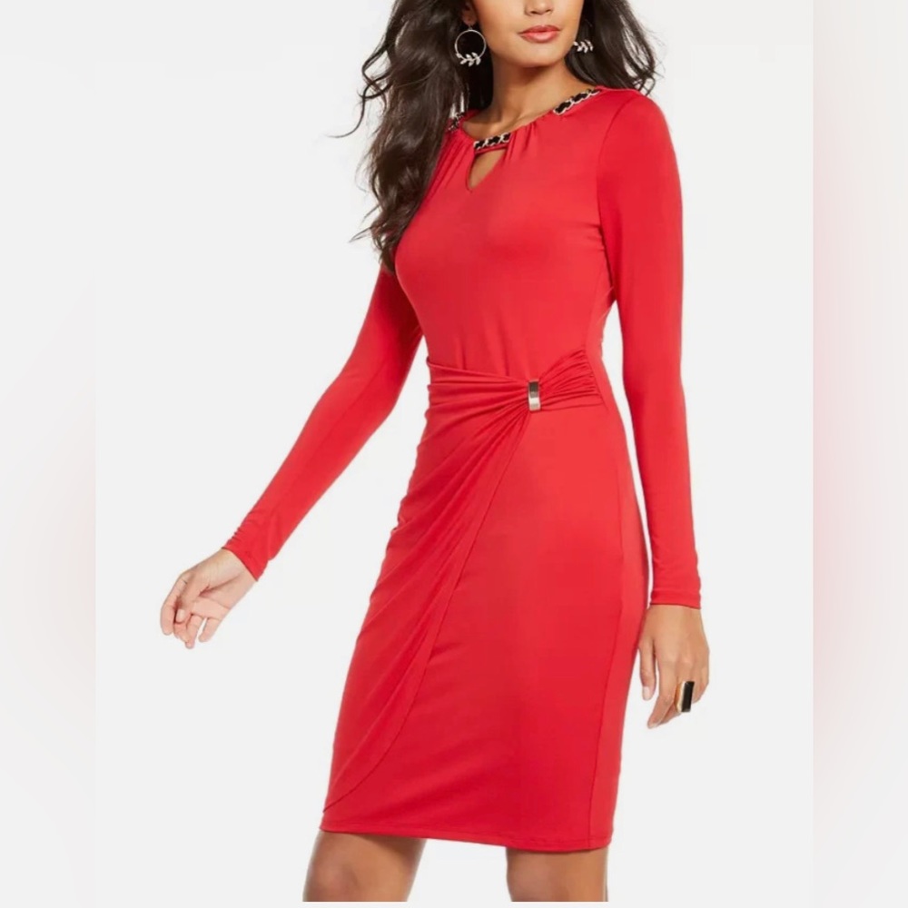 NWT Thalia Sodi Women’s Faux-Wrap Sheath Dress Bright Red Size Small